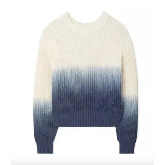 Tory Burch Cotton Ribbed Dip Dye Sweater 100% Cotton Tory Navy Women's Size XL - Picture 1 of 12